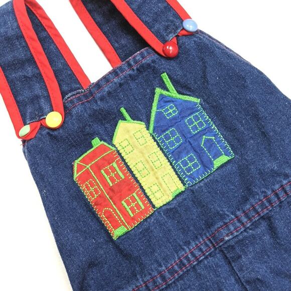 Vintage Rosebud Duds Overalls Girls Size 2T Applique Denim House - Picture 2 of 5